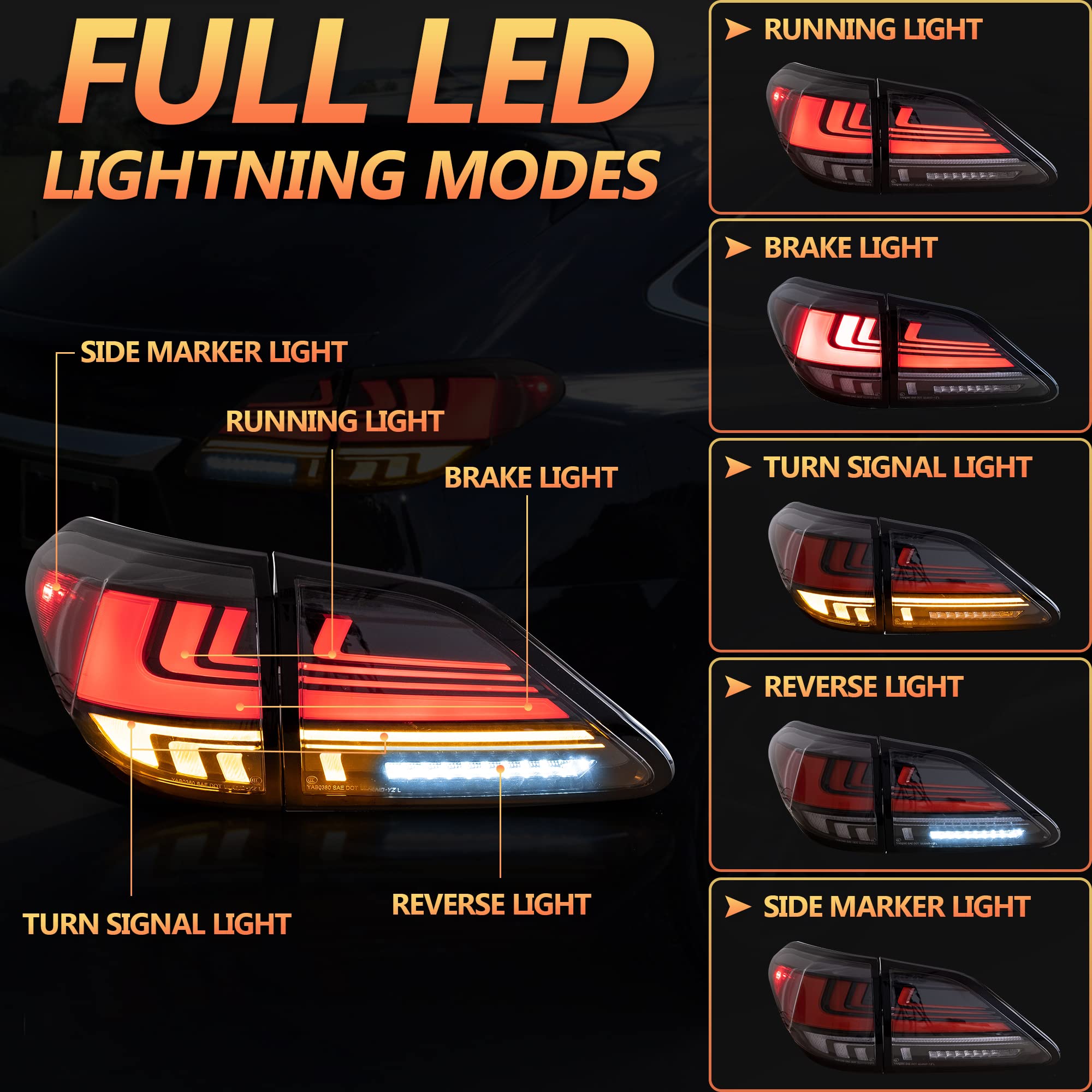 VLAND Motor LED Rear Lights compatible with RX270, RX330, RX350 F Sport, RX400h, RX450h, RX450hl 2010-2015, w/Amber Sequential Indicator, Driver & Passenger Side - Clear