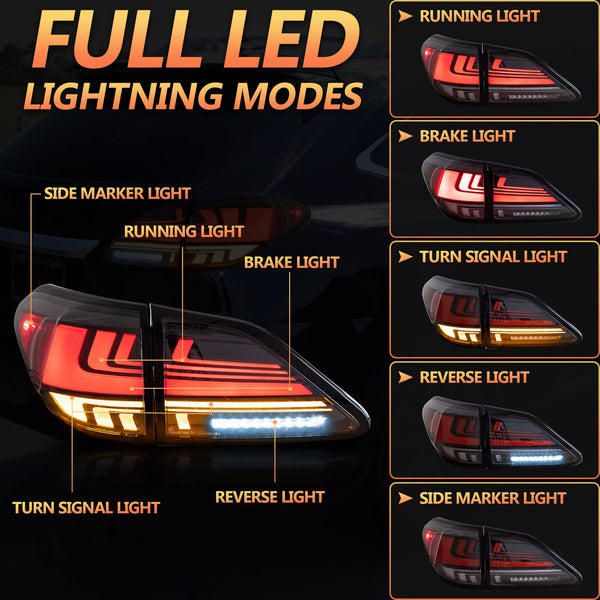 VLAND Motor LED Rear Lights compatible with RX270, RX330, RX350 F Sport, RX400h, RX450h, RX450hl 2010-2015, w/Amber Sequential Indicator, Driver & Passenger Side - Clear