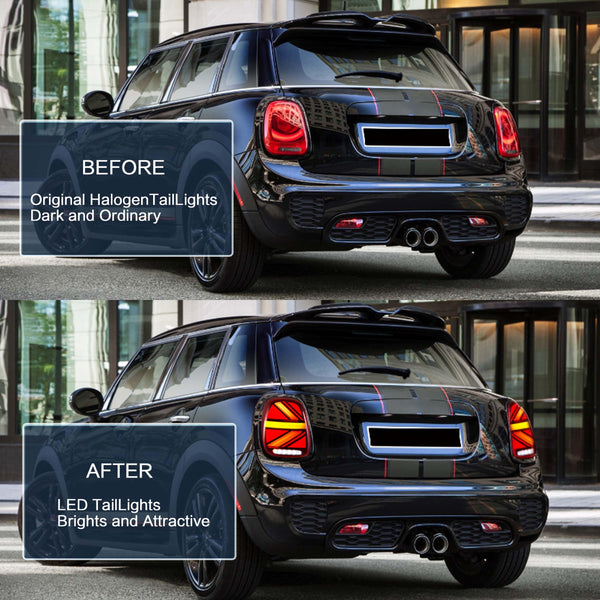 VLAND LED Tail Light Compatible with BMW Mini Cooper F55 F56 F57 2014-2021, Rear Lights with Sequential Turn Signal, Electroplated housing, Red