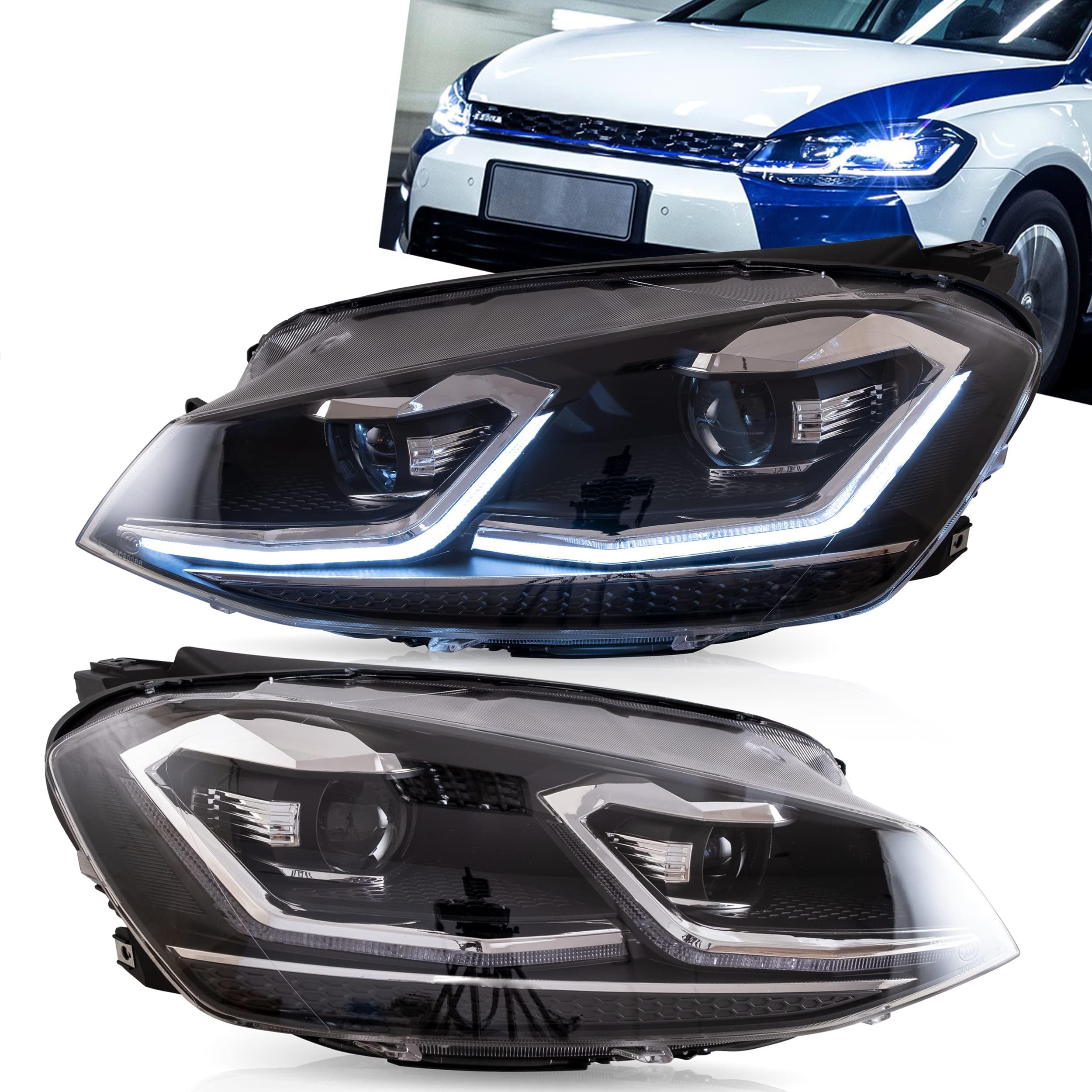 VLAND Headlights Compatible with Golf 7 MK7 TDI TSI 2013-2017, Front Lights with Sequential Indicator, Red Line Headlamps