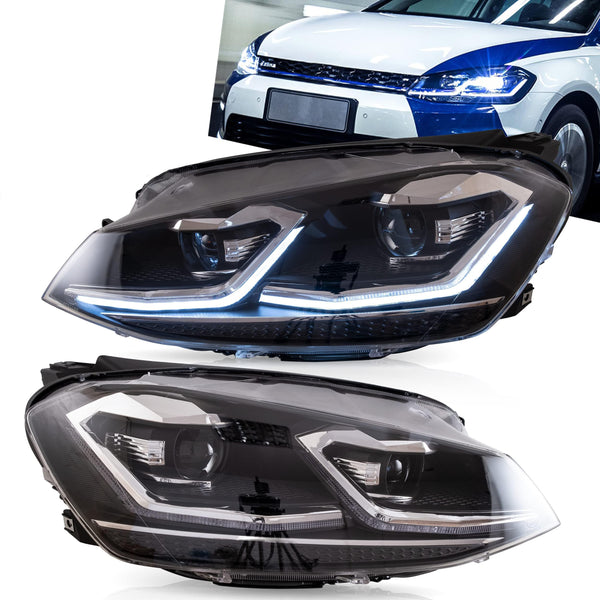 VLAND Headlights Compatible with Golf 7 MK7 TDI TSI 2013-2017, Front Lights with Sequential Indicator, Red Line Headlamps