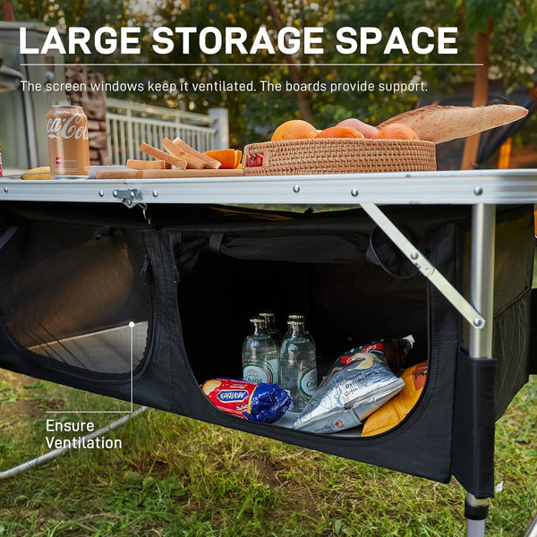 EVER ADVANCED Folding Table Camping 4ft with Storage, Aluminum Composite Desktop, Foldable Table with Adjustable Legs, Fold up Table Picnic Outdoor Fold away Table