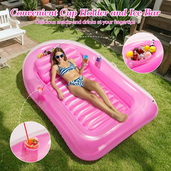 MoKo Pool Floats Adult, Floating Bed with Ice Bar, Tanning Bed Pool Raft Inflatable Lounger with Drink Holder Tanning Chair Inflatable Pool Toys for Party Beach Backyard