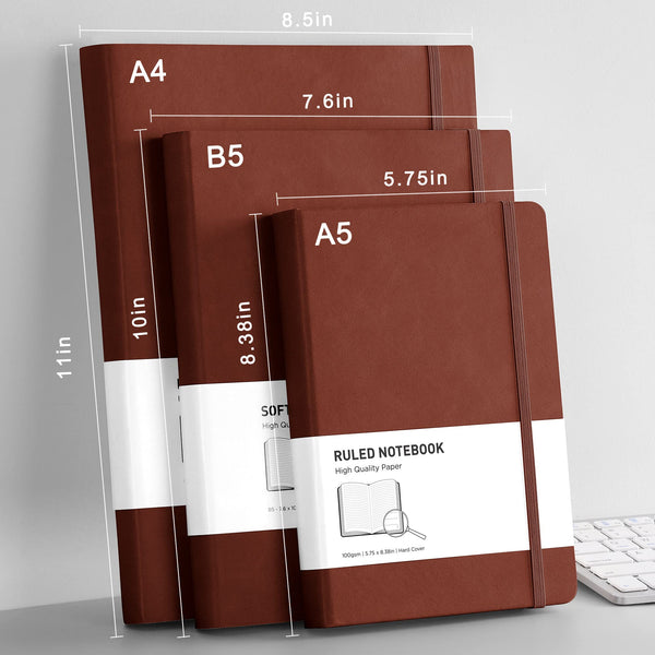 RETTACY Lined Journal Notebook - A5 Note Book Hardcover Thick Notepad 320 Numbered Pages for Writing,100gsm Lined Paper, Leather Hardcover, for Women Men Work Office School,14.5 x 21cm - Black