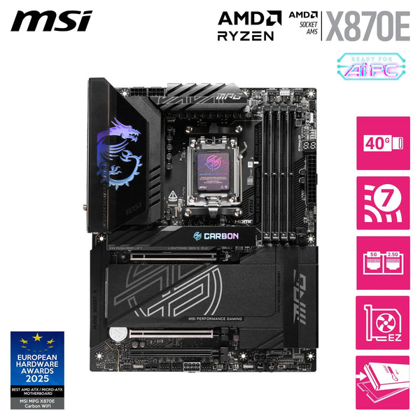 MSI X670E GAMING PLUS WIFI Motherboard, ATX - Supports AMD Ryzen 9000 / 8000 / 7000 Series Processors, AM5 - 80A SPS VRM, DDR5 Memory Boost 7800+ MHz/OC, PCIe 5.0 x16, M.2 Gen5, Wi-Fi 6E