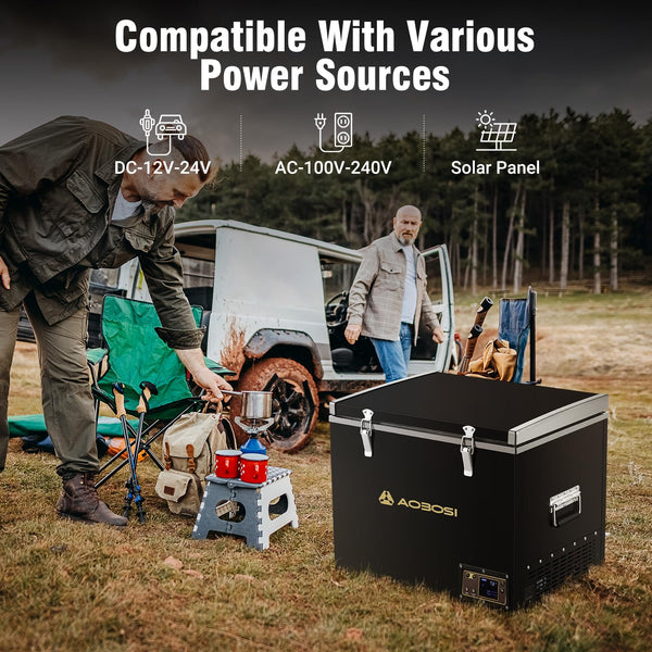 AAOBOSI Compressor Camping Fridge 95L, Car Fridge Dual Zone with 12/24V DC and 100-240V AC, -20°C to 20°C Portable Freezer for Car, Campervan, Lorry, Truck, Boat