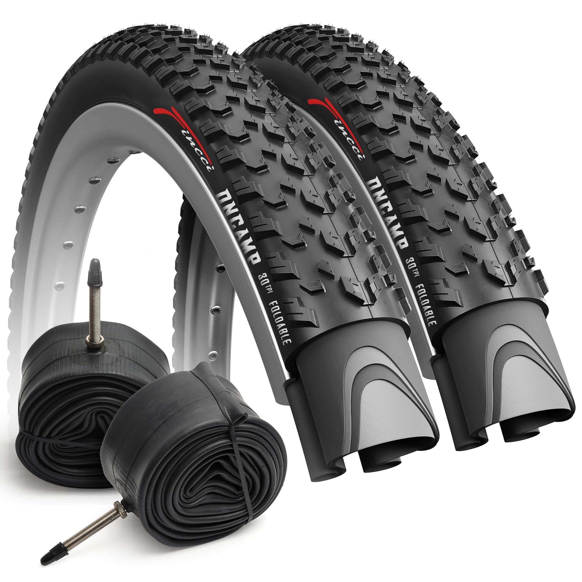 Fincci 27.5 MTB Tyres 27.5 x 2.10 | Foldable Set with 2x Inner Tubes Presta | 30 TPI | Bicycle tires 54-584| For Mountain, Electric & Hybrid Bikes,