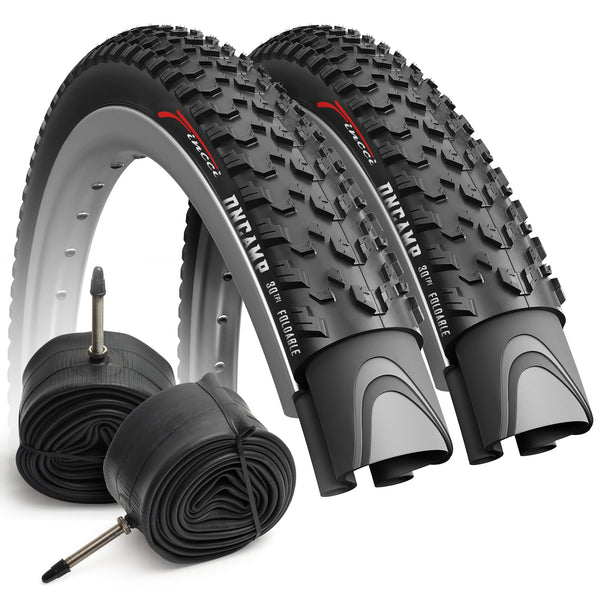 Fincci 27.5 MTB Tyres 27.5 x 2.10 | Foldable Set with 2x Inner Tubes Presta | 30 TPI | Bicycle tires 54-584| For Mountain, Electric & Hybrid Bikes,