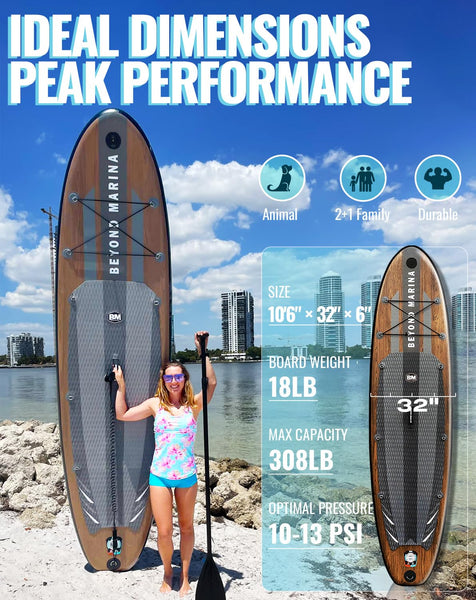BEYOND MARINA Paddle Board, Inflatable Stand Up paddle boards for adults & Youth, Featherlight sup Board with Premium ISUP Board Accessories, 10'6''x32''x6'',