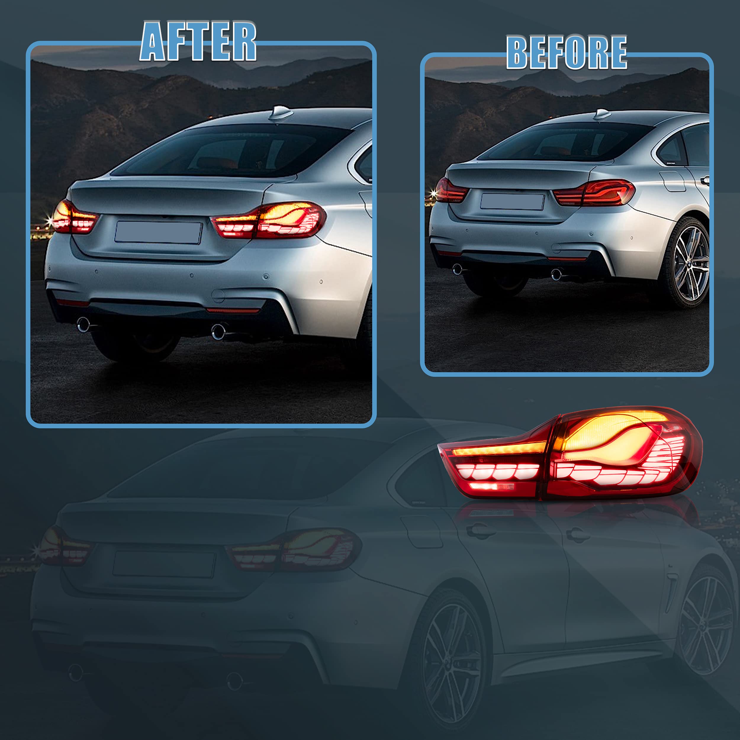 VLAND OLED Rear Lights Compatible with 2013-2018 BMW 3 Series F30 F35 F80 320i 328i 335i Sedan (Not for F31 F34), Tail Lights with Sequential Indicators, E-mark, Red