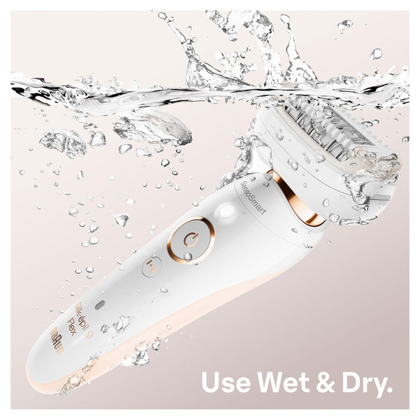 Braun Silk-épil 9 Flex SkinSpa, Epilator with 360° Flexible Head for Easy Hair Removal, Wet & Dry, Lasting Smooth Skin, All-in-One Kit, with Body Mini Shaver, SES9-481 3D, White/Gold