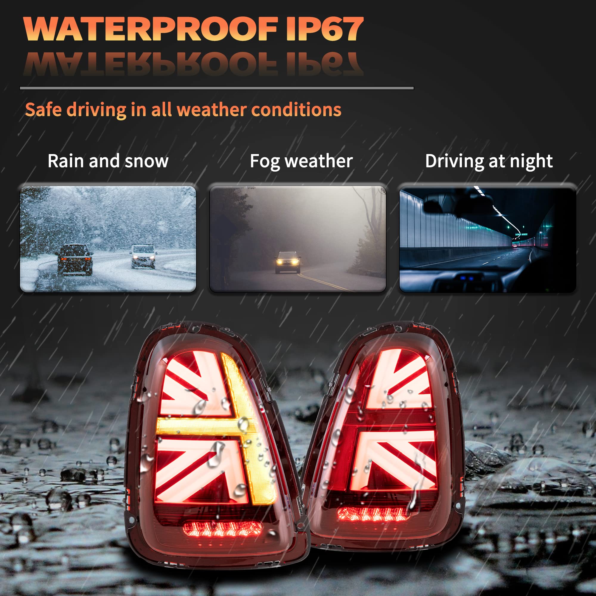 VLAND LED Rear Lights Compatible with Mini Cooper R56 R57 R58 R59 2007-2013, w/Startup Dynamic Display & Sequential Turn Indicator, 1 Set (Red)