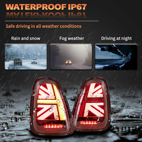 VLAND LED Rear Lights Compatible with Mini Cooper R56 R57 R58 R59 2007-2013, w/Startup Dynamic Display & Sequential Turn Indicator, 1 Set (Red)