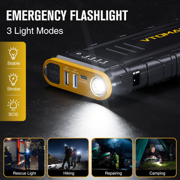 VTOMAN V3PRO Jump Starter Power Pack 2000A,Portable Car Battery Booster Jump Starter with Lithium Jump Pack,Battery Charger Starter with Jumper Cables for Motor(up to 6L Gas/4L Diesel Engines)