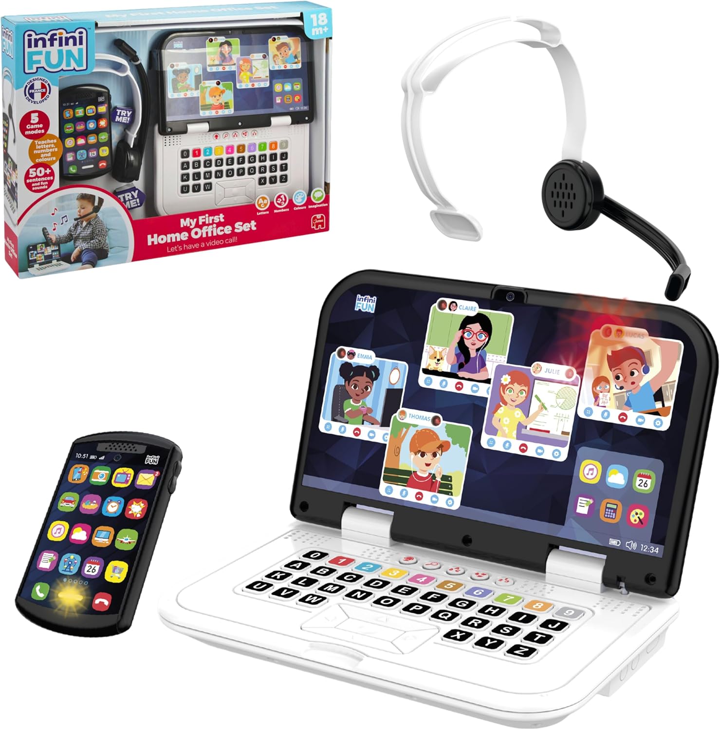 Infini Fun My First Home Office Set - Imaginative Play Imitation Game for Kids, Ultra-Realistic Work Set Up Toy, Pretend Kids Play Set - Laptop, Phone & Headphones - Be Like Mum & Dad, Age 18 Months +