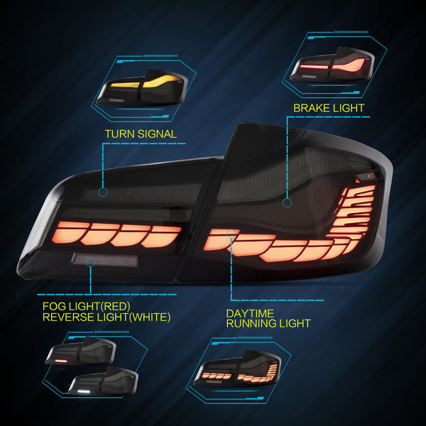 VLAND OLED Rear Lights Compatible with 2013-2018 BMW 3 Series F30 F35 F80 320i 328i 335i Sedan (Not for F31 F34), Tail Lights with Sequential Indicators, E-mark, Red