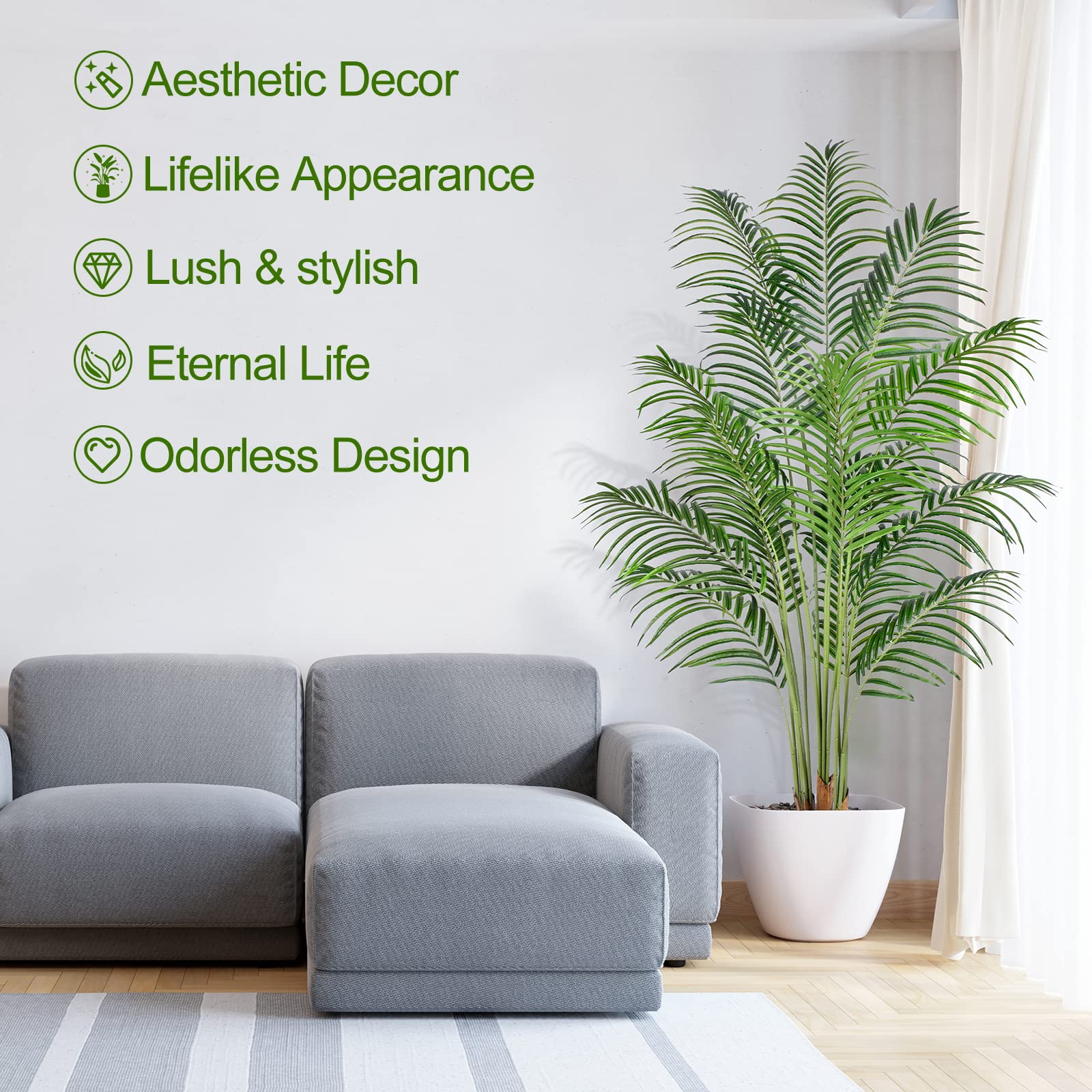 Keeplush 180cm Artificial Palm Tree Indoor Plant Tall Fake Tropical Paradise Palm Tree in Pot with Real Bark Design Faux Areca Palm Tree for Home
