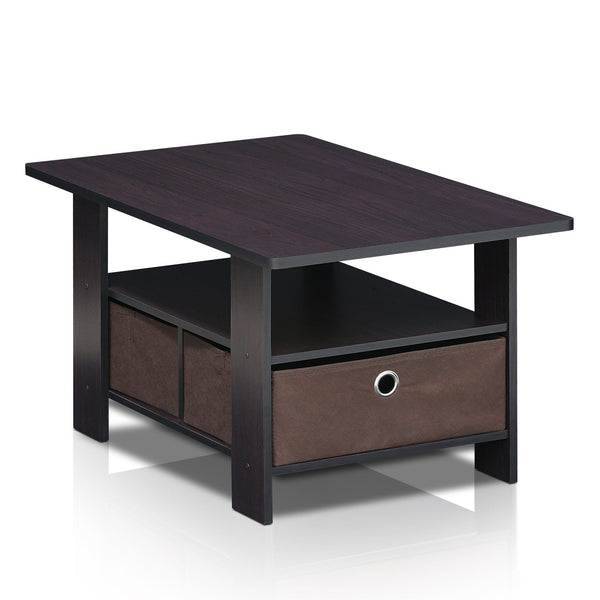 Furinno Andrey Coffee Table with Bin Drawer, Dark Walnut, 80 (W) x 39.6 (H) x 48.3 (D) cm