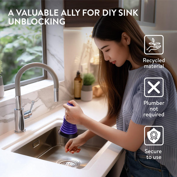 Luigi's Sink Plunger - Drain Plunger Sink Unblocker - Plungers for Unblocking - Drain Plungers for Bathroom Kitchen Bath Shower - Unblock Pump with Accordion Bellows