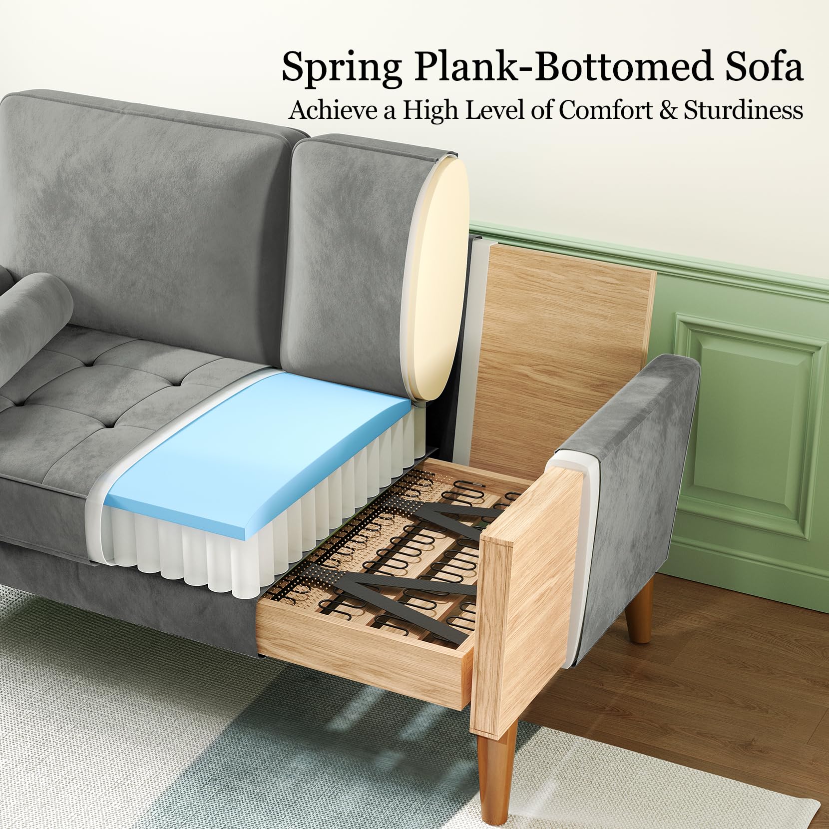 Vesgantti Small 2 Seater Sofa Blue, Comfy Sofa Couch with Spring Cushion, Velvet Sofa with Wood Legs, Modern Love Seat Sofa, Sofa 2 Seater for Living Room, Small Sofa for Bedroom, Blue Office Sofa