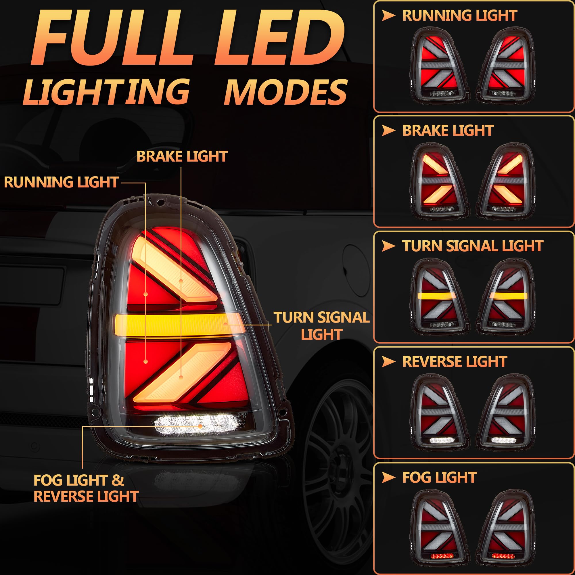 VLAND LED Rear Lights Compatible with Mini Cooper R56 R57 R58 R59 2007-2013, w/Startup Dynamic Display & Sequential Turn Indicator, 1 Set (Red)