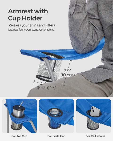 SONGMICS Set of 2 Folding Chairs, Camping Chairs, Comfortable Heavy Duty Structure, Max. Load 150 kg, with Drink Holder, Outdoor Chair