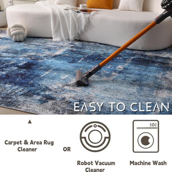 COOUS Washable Rugs for Living Room - Ultra Soft Area Rugs, Short Pile Non-Slip Non-Shedding Abstract Carpet, Stain Resistant Faux Wool Rugs for