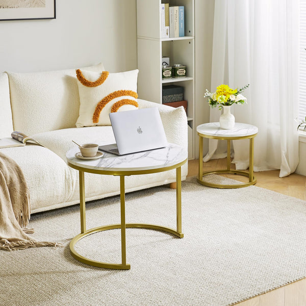 IBUYKE Round Nesting Table, Removable Set of 2 Coffee Tables, Stacking Sofa Side Table End Table, for Living Room, Bedroom, Office, Balcony,