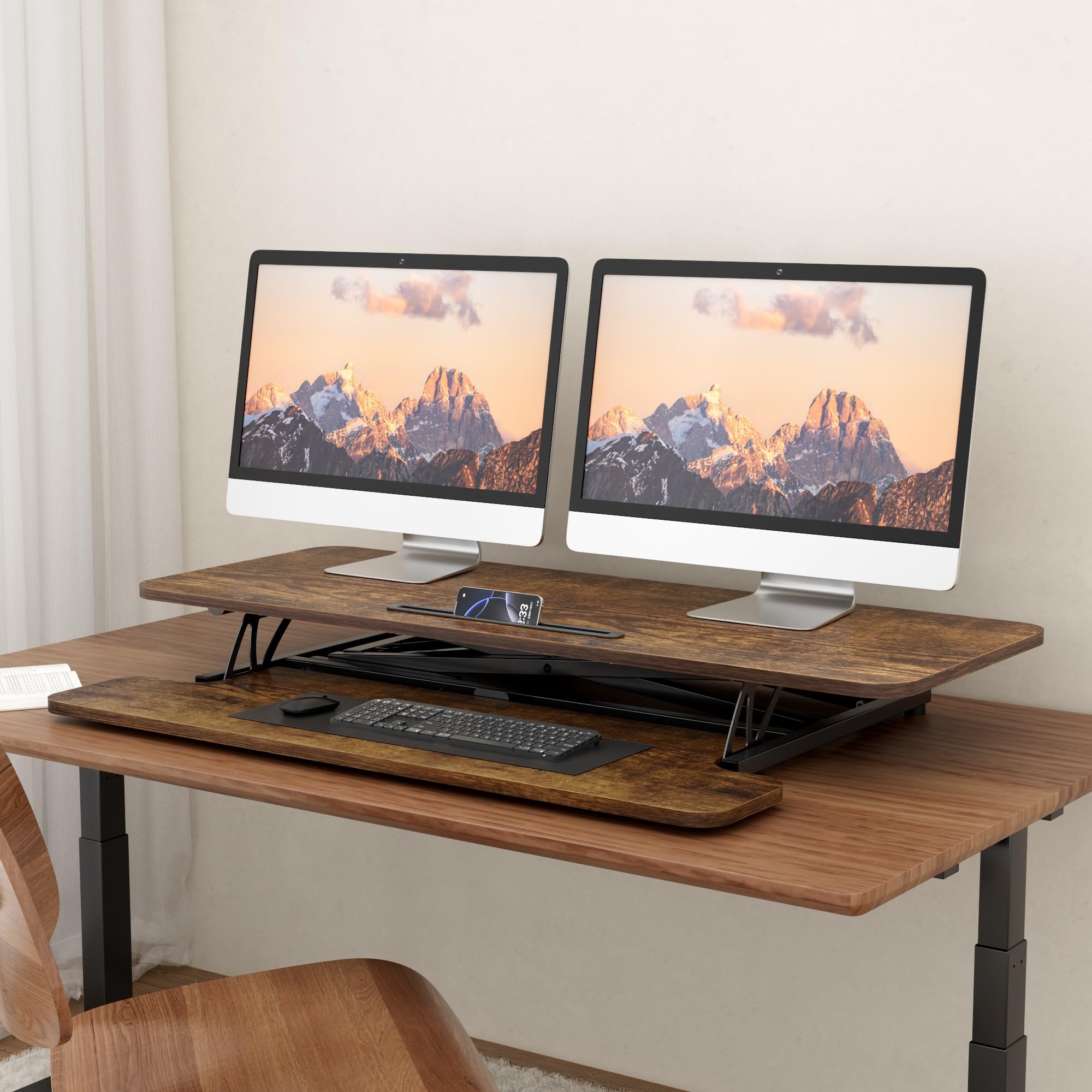 ERGOMAKER Standing Desk Converter, 36"/91cm Wide Height Adjustable Quick Sit to Stand Up Desk Riser for Dual Monitor