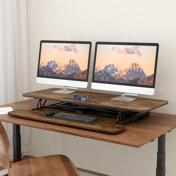 ERGOMAKER Standing Desk Converter, 36"/91cm Wide Height Adjustable Quick Sit to Stand Up Desk Riser for Dual Monitor