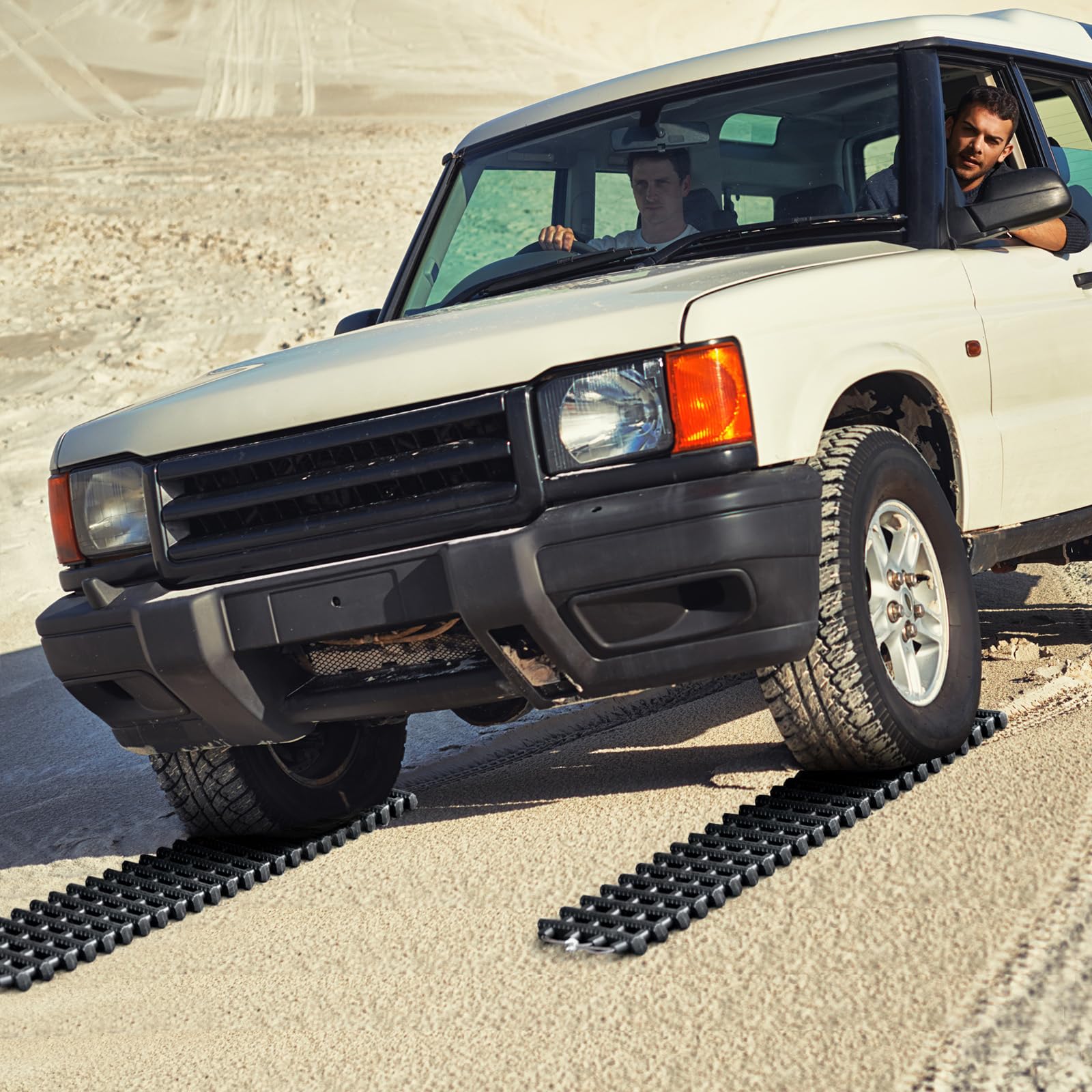 COSTWAY 2 Pack Tire Traction Mats, Folding Non-Slip TPR Recovery Track for Sand/Mud/Snow Off-road, Tire Ladder Pad Emergency Devices for Cars, Trucks, Van (100 x 21 x 3cm)