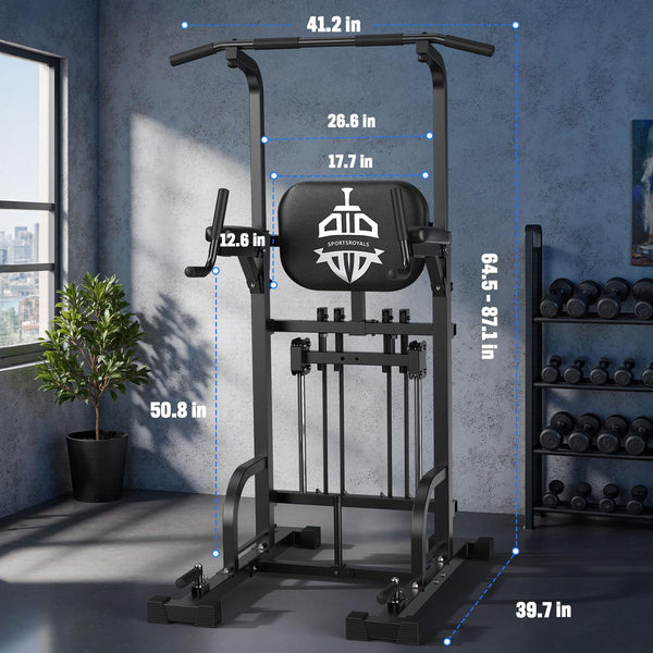 Sportsroyals Power Tower Pull Up Bar Station, 450LBS Stable Pull Up Dip Station for Home Gym Strength Training Equipment