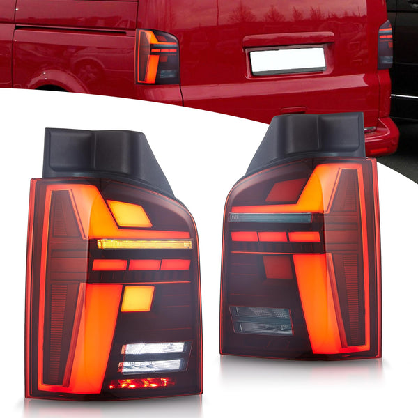 VLAND LED Rear Lights Compatible With Transporter T5 Facelift T5.1 Caravelle Multivan TDI TSI 2010-2014, w/Startup dynamic display, Driver & Passenger Side - Smoked