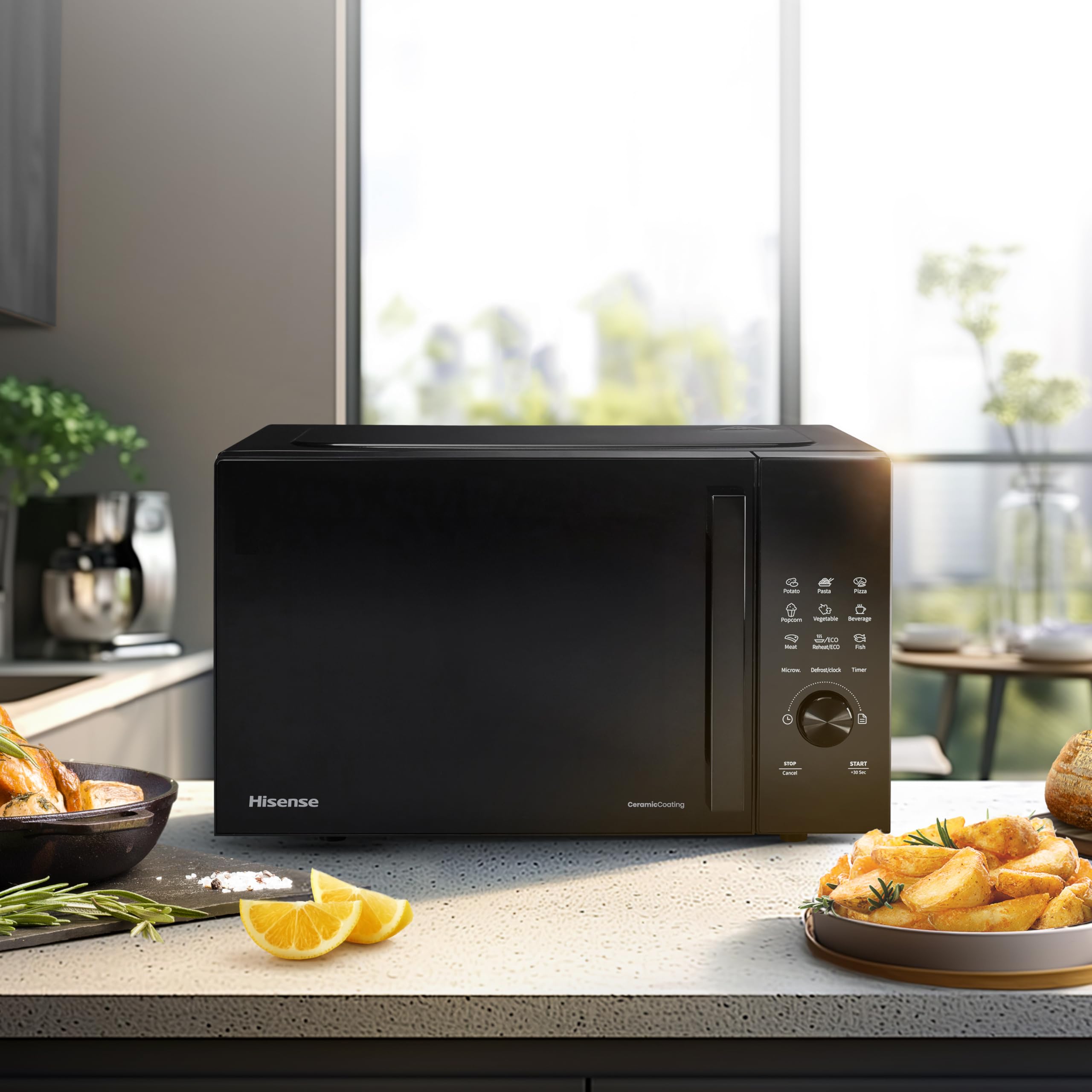 Hisense H23MOBSD1HUK 23 Litre 800W electronic Microwave with Auto Defrost, Digital Display, Smart Cook, Multi level cooking and Easy Clean- Black