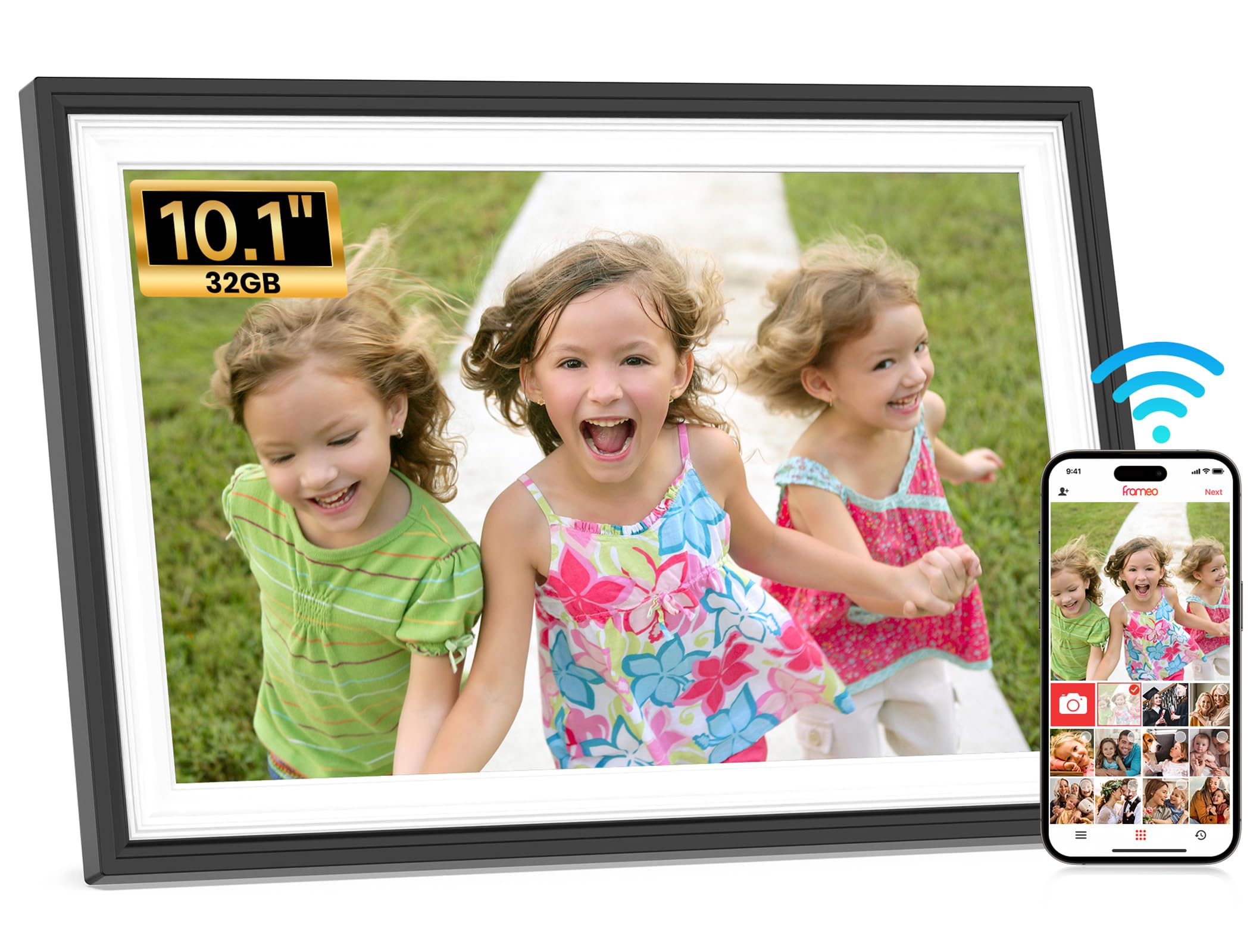 Frameo WiFi Digital Photo Frame 10.1 Inch - 1280x800 HD IPS Touch Screen Picture Frame Electronic, 32GB Memory, Auto Rotate, Wall Mountable, Digital PictureFrame for Sharing Photos and Videos