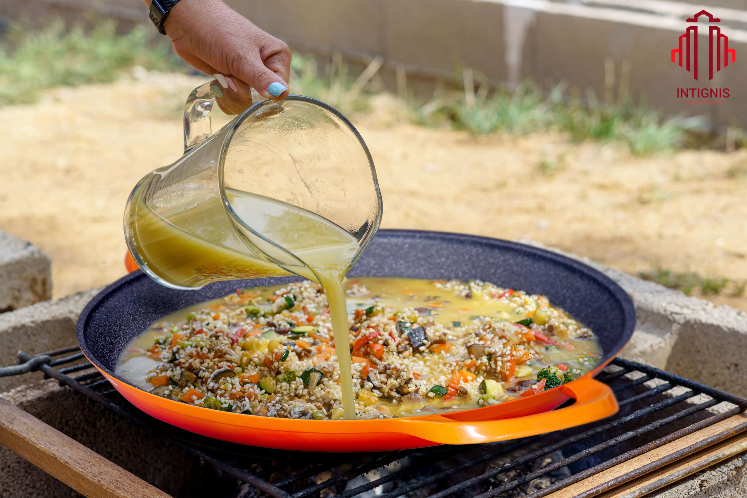 INTIGNIS Traditional Paella Pan 40cm  Non-Stick Induction | Heavy-Duty, Anti-Scratch, Stainless Steel Base | Paella+Pan for Gas, Electric & Ceramic