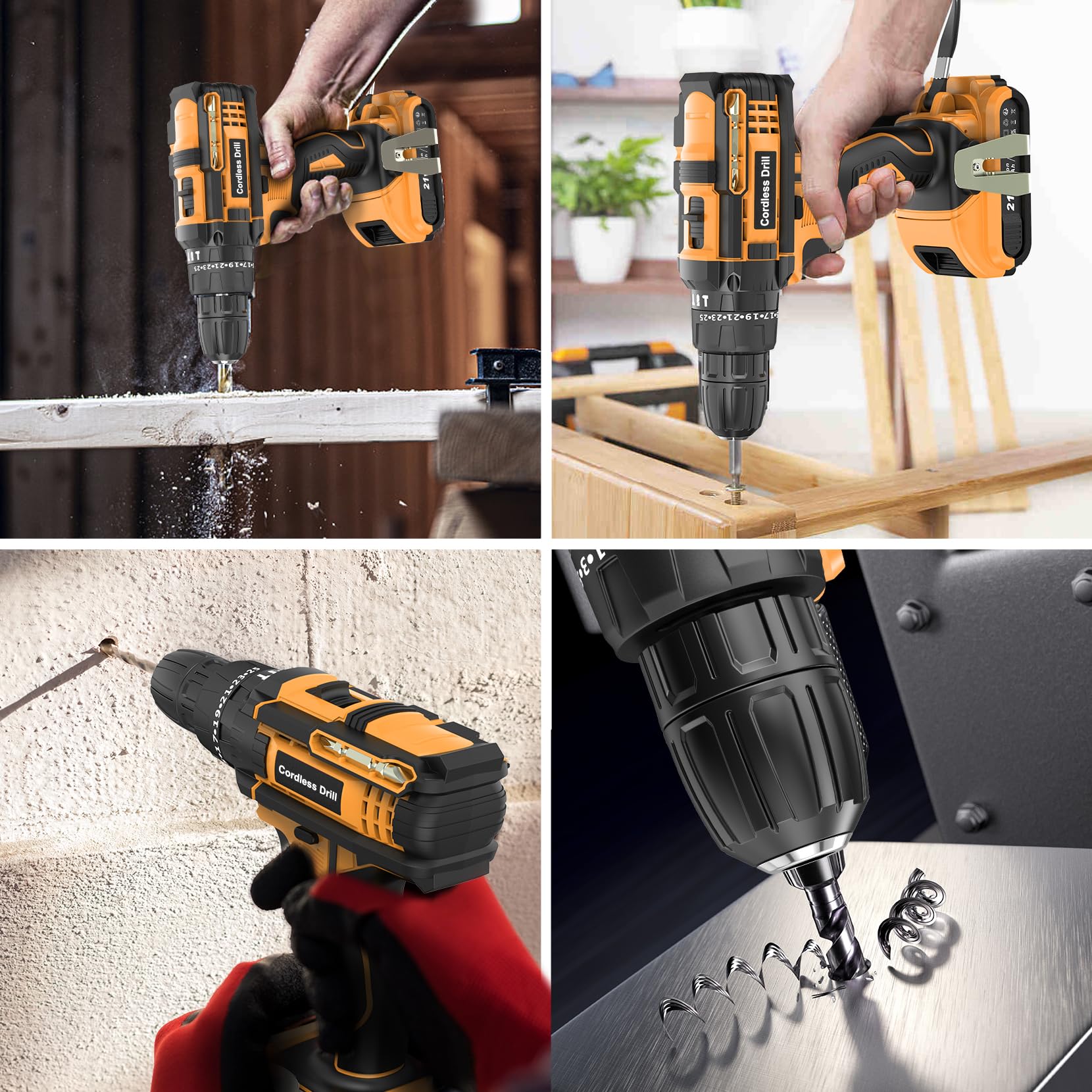 JYGMPRO Cordless Drill Driver 21V, Hammer Drill with 2 Batteries 2000mAh, 25+3 Torque, 42N.m Max Electric Drill, 30PCS Drill Bits, 2 Speed, LED Light for Home and Garden DIY Project