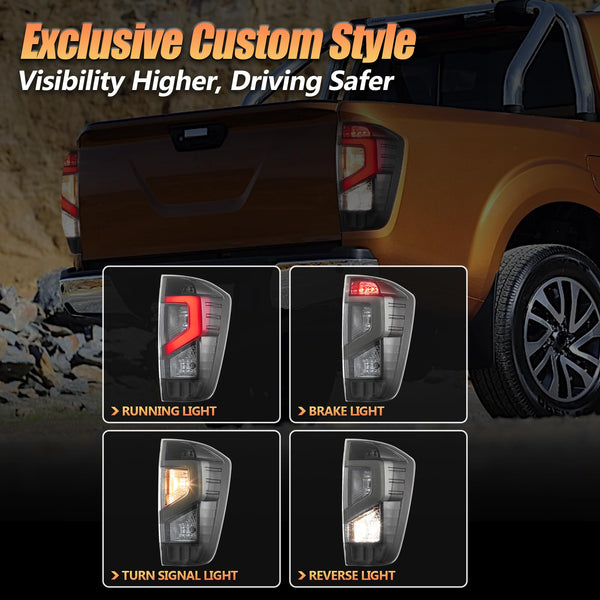 LED Rear Lights compatible with 3rd Gen D23 NP300 Navara Frontier Pickup Truck 2014-2023, Driver & Passenger Side - Smoked