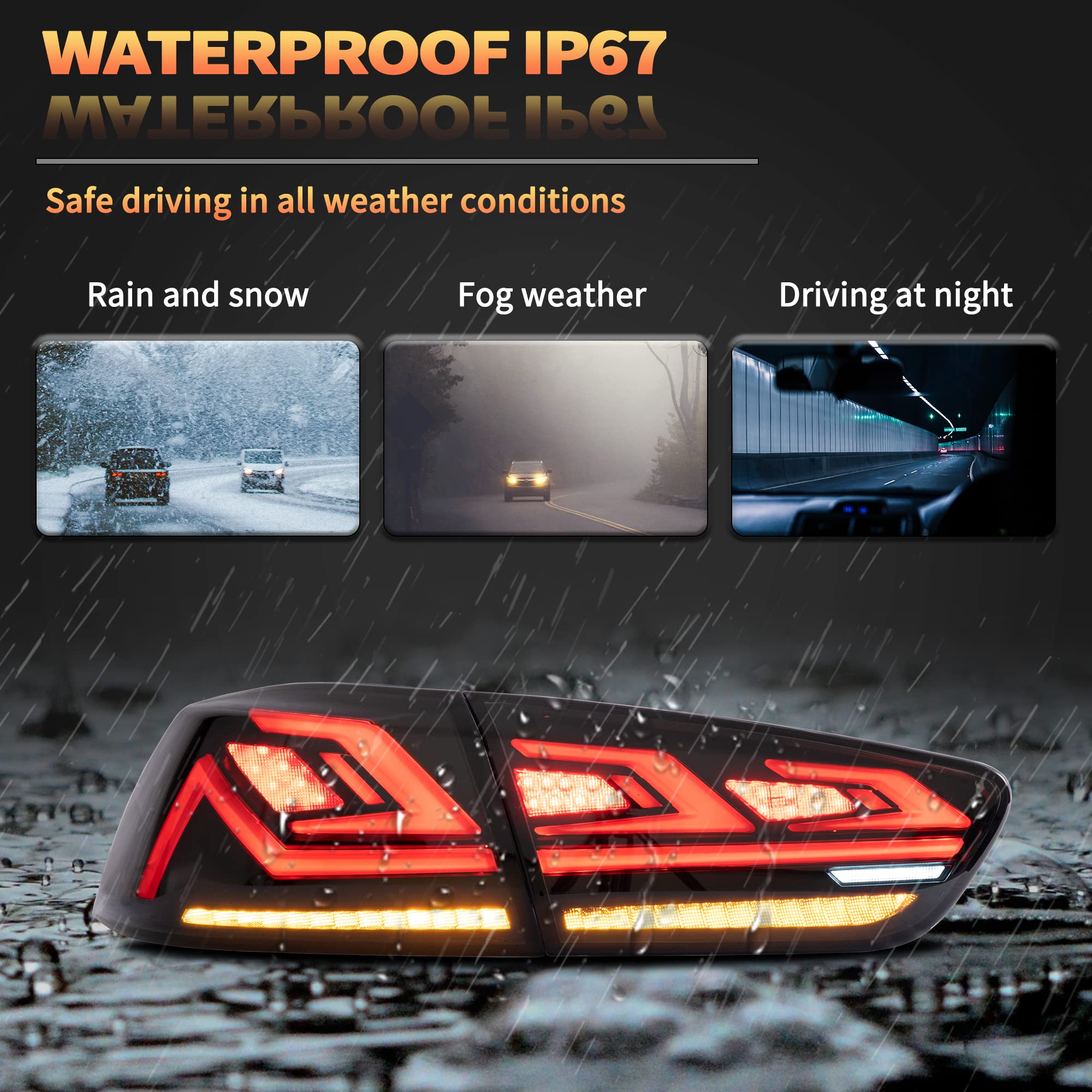 LED Rear Lights compatible with Lancer & EVO X 2008-2020 (Not Fit fortis/io), w/Amber Sequential indicator, Driver & Passenger Side - Red