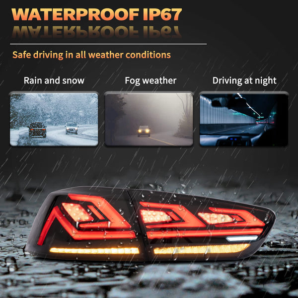 VLAND LED Rear Lights compatible with Lancer & EVO X 2008-2020 (Not Fit fortis/io), w/Sequential indicator, Driver & Passenger Side (Smoked dynamic 2)