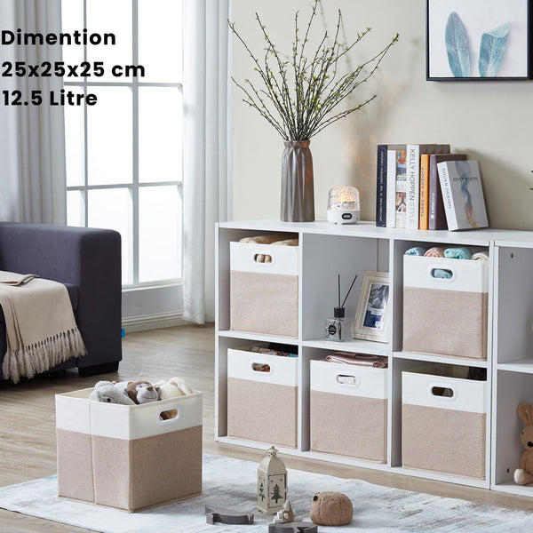 Mangata Cube Storage Boxes 25x25x25 cm, Fabric Storage Cube Baskets for Clothes Bins, Baskets, Chests,Toys (Lihgt Khaki White, 4Pcs)