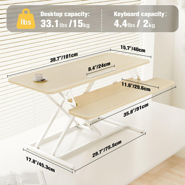 ERGOMAKER Height Adjustable Standing Desk Converter - 101cm (40 Inch) Wide Platform Tabletop Workstation - Quick Sit to Stand Desk Riser for Dual Monitors White