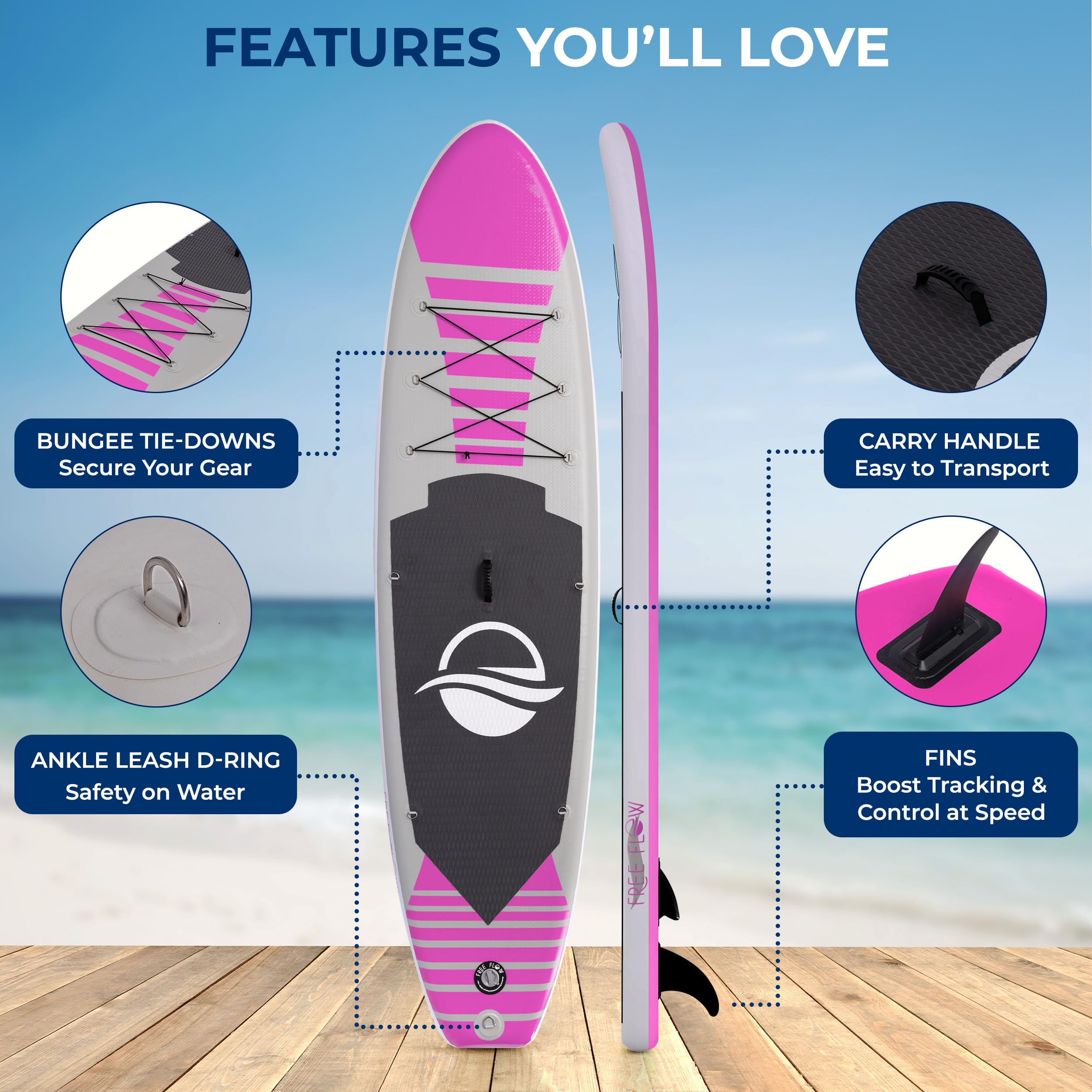 SereneLife Inflatable Stand Up Paddle Board, SUP Board- Paddleboards for Adults & Youth, Surfing Board Kit, 0.63cm Thick Standup Paddleboarding, Non-Slip Deck, Wide Stance, Surf Control w/Backpack