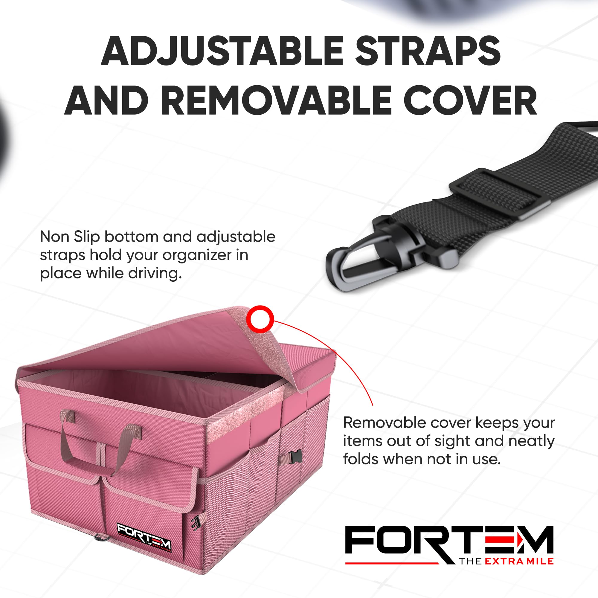 FORTEM Car Boot Organiser, Collapsible Multi Compartment SUV Organizer, Foldable Storage for Car Accessories for Women Men, 600D Oxford, Non Slip Bottom, Securing Straps, Soft Cover (50L)