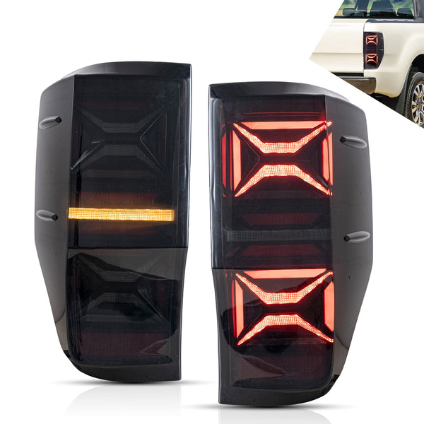 VLAND LED Tail Lights Compatible with Ford Ranger T6 2012-2018, Rear Light with Sequential Turn Signal, w/Dynamic Animation DRL, Smoked