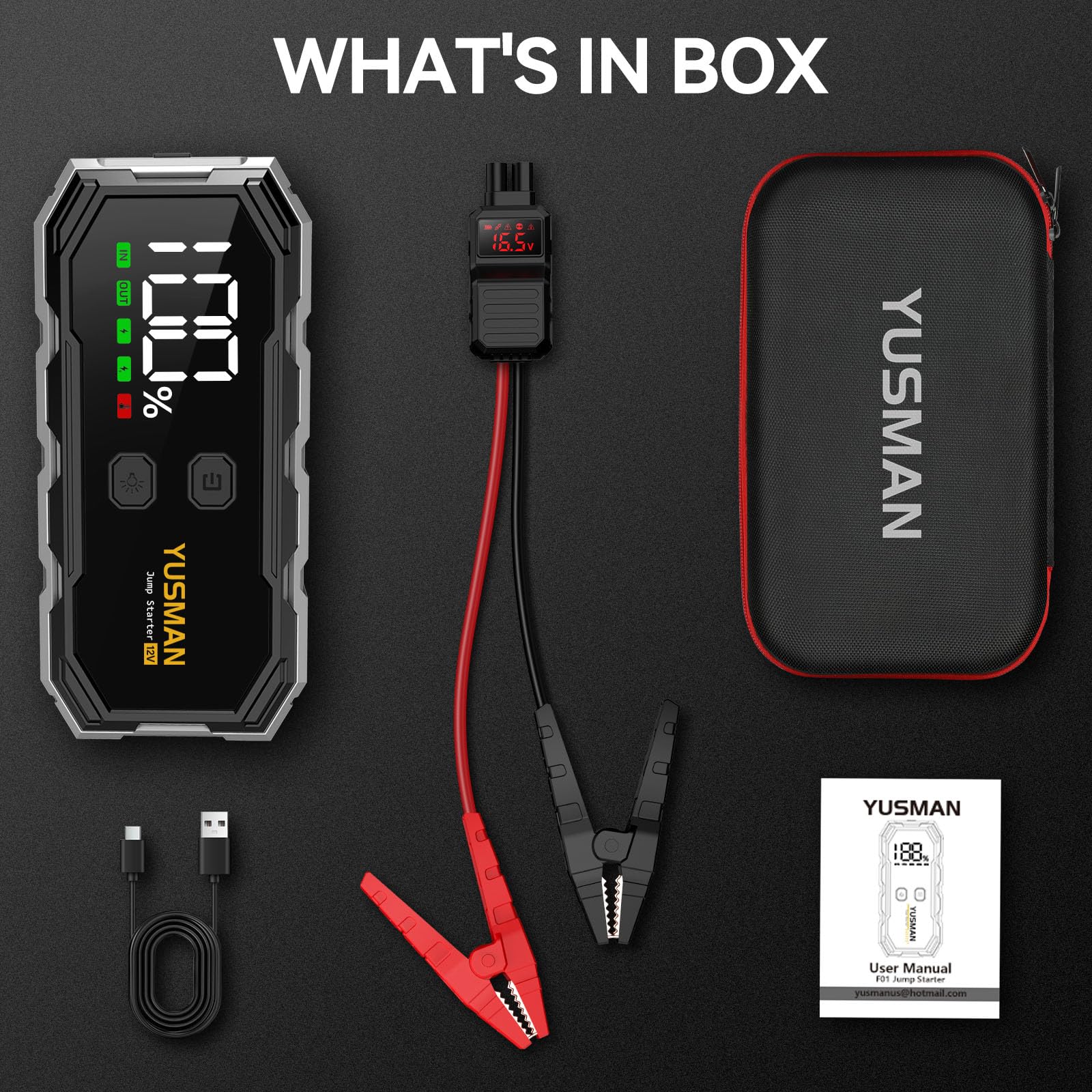 Jump Starter Power Pack, 12V Car Battery Booster, 5000A Portable Battery Pack (7.0 Gas/5.0L Diesel), Portable Jump Starter with Extended Smart Jump Cables, 3-Mode Lights