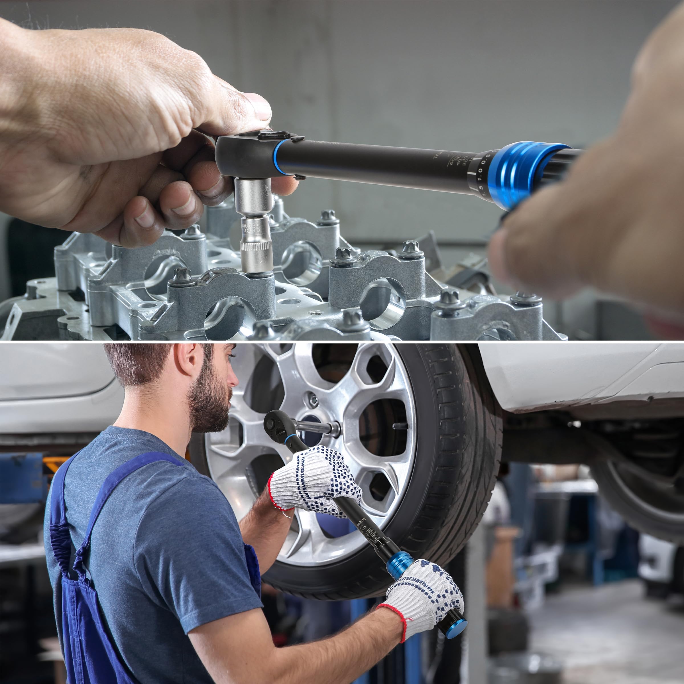 KRETLAW 3/8" Torque Wrench Set 30PCs, 5-60 Nm Drive Click Torque Wrench (72 Teeth ±3% Accuracy) with Extensions, Sockets, Adapter for Bike and Motorcycle Car Truck Maintenance