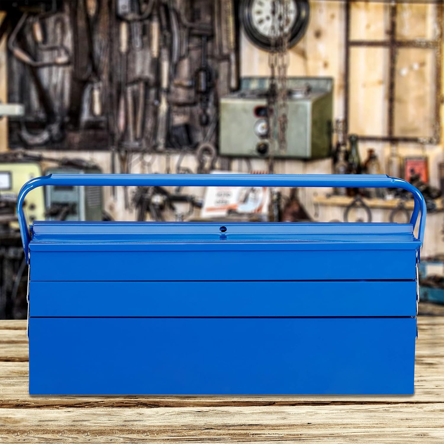 Relaxdays Empty Tool Box, 5 Compartments, With Handle, Metal, Lockable, Toolbox, HWD 21 x 53 x 20 cm, Blue