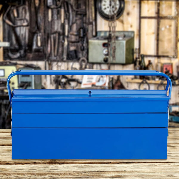 Relaxdays Empty Tool Box, 5 Compartments, With Handle, Metal, Lockable, Toolbox, HWD 21 x 53 x 20 cm, Blue