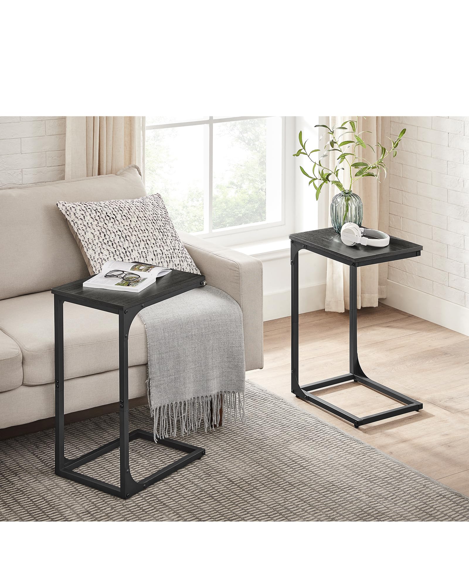 VASAGLE C-Shaped Side Table, Bedside Table, Sofa Side Table, Coffee Table, with Metal Frame, Industrial, for Living Room, Bedroom, Rustic Brown and Black LET350B01